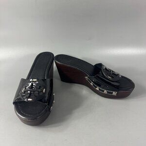 Tory Burch Black Patent Leather Wedges, Size 5